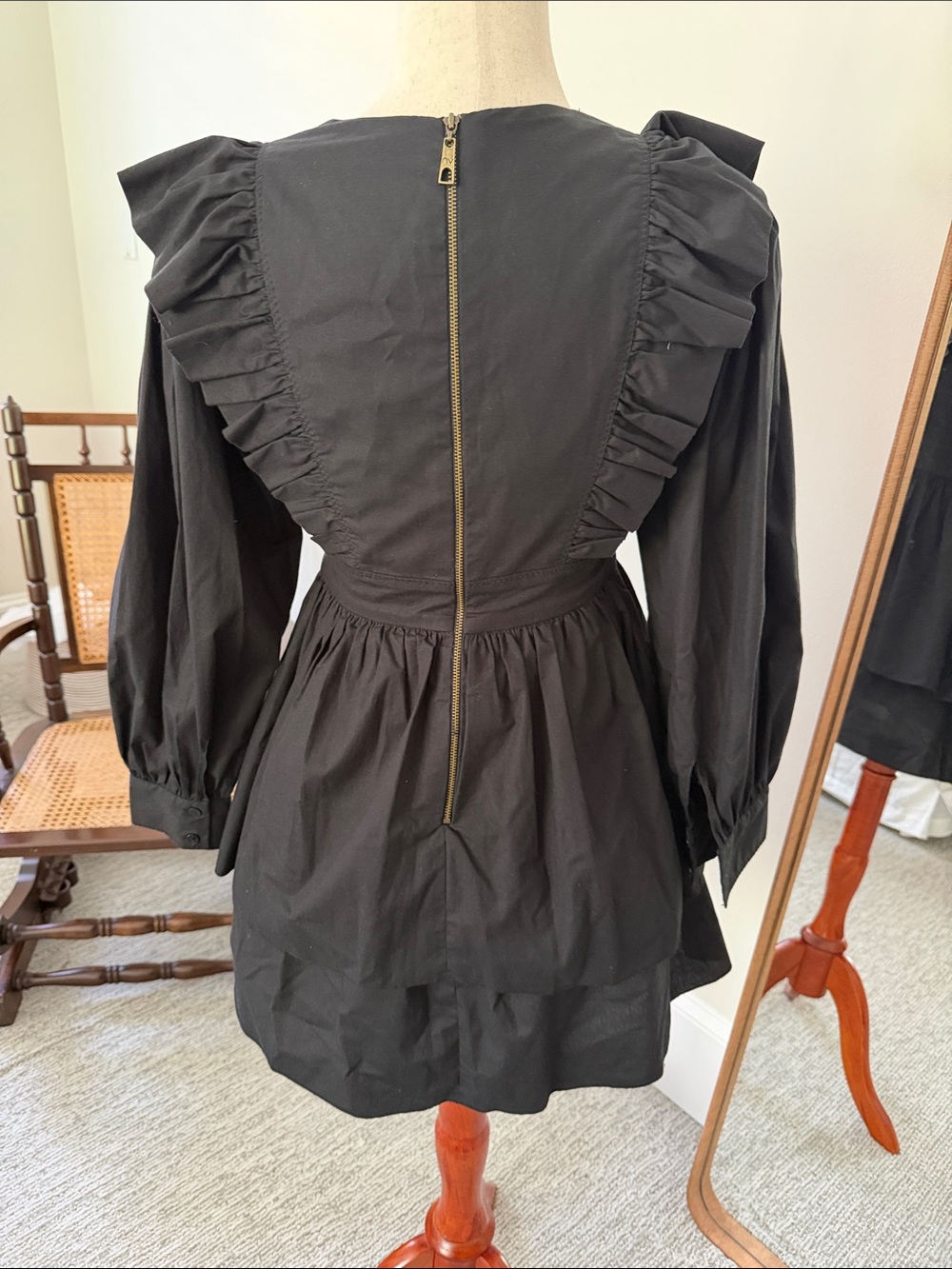 Black V-Neck Ruffle Mini Dress - Picture 7 of 12